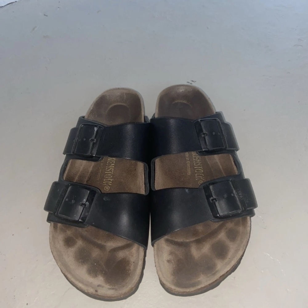 BIRKENSTOCK Arizona Women 2-strap Sandals Black Leather Size 39 250 L8 M6 US-8 - Picture 3 of 8